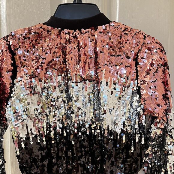 H&M Girls Ombre Black Silver Pink Sequin Bomber Jacket Size 10-11 years - Picture 12 of 15